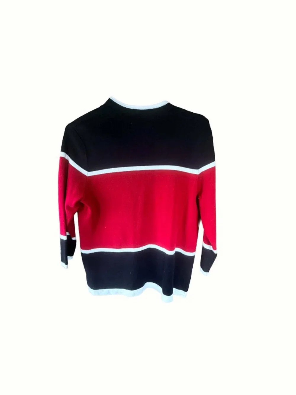 Kasper Red Black White Color Block Knit Cardigan Jacket Size L Preppy Career